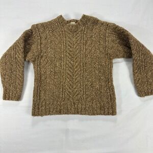 GAP Womens Wool Herringbone Cable Knit Sweater Brown L Textured Crewneck Fall